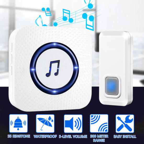 Wireless Chime Door Bell Waterproof 55 Ringtone 300M Range Alarm Doorbell IP55 - AU Plug