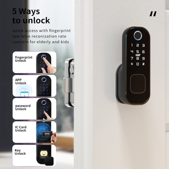 R5 Tuya Smart WiFi Lock Fingerprint APP Password IC Card Key Unlock Electronic Door Lock for Home Safety