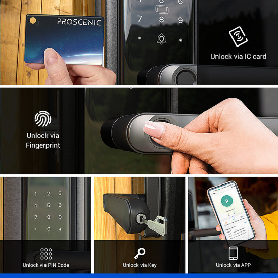  Proscenic L40 Smart Door bluetooth Lock Fingerprint/APP Password Key IC Card Unlock Intelligent Anti-theft Door Lock IP54 Home Lock Work with Alexa Google Assistant