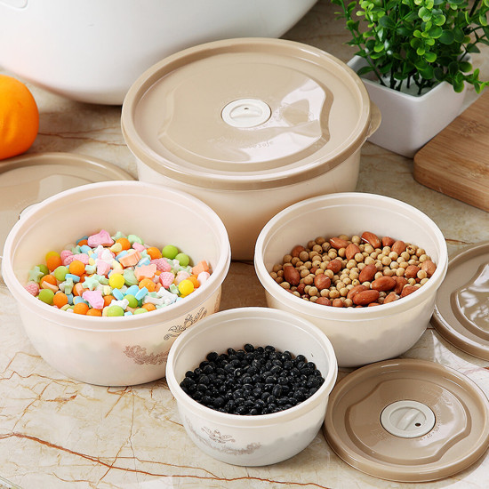 Bakeey 4 PCS Storage Box Miscellaneous Grain Storage Plastic Sealed Box Refrigerator Freshness Box - Circular Transparent