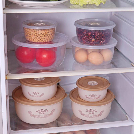 Bakeey 4 PCS Storage Box Miscellaneous Grain Storage Plastic Sealed Box Refrigerator Freshness Box - Circular Transparent