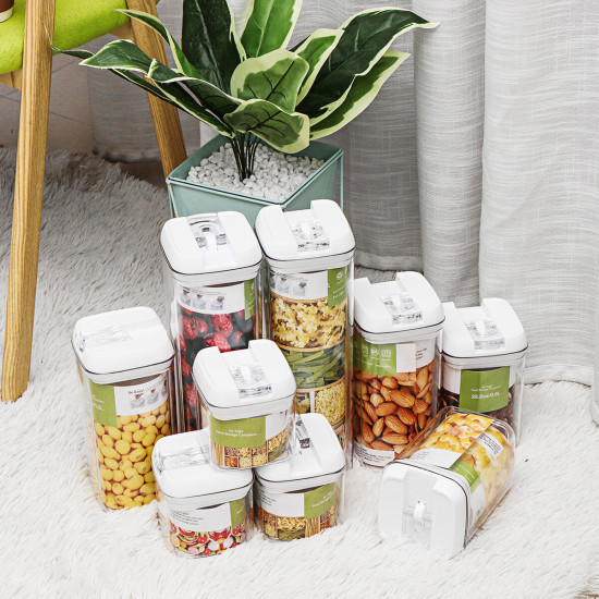 Airtight Food Storage Containers Square Nine-piece Easy-to-buckle Cans Kitchen Household Whole Grains Milk Powder Preservation Storage Tank