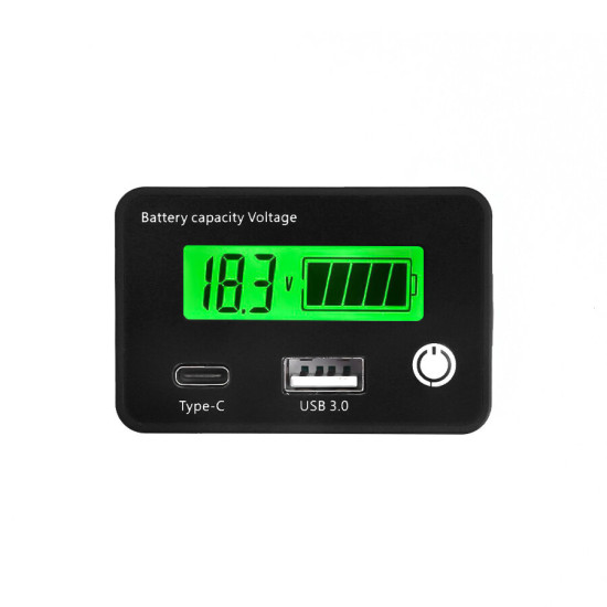 DC8-30V USB Type-C Lead Acid Lithium Battery Charge Capacity Indicator Car Motorcycle Digital Voltmeter Voltage Tester Meter Too - Green