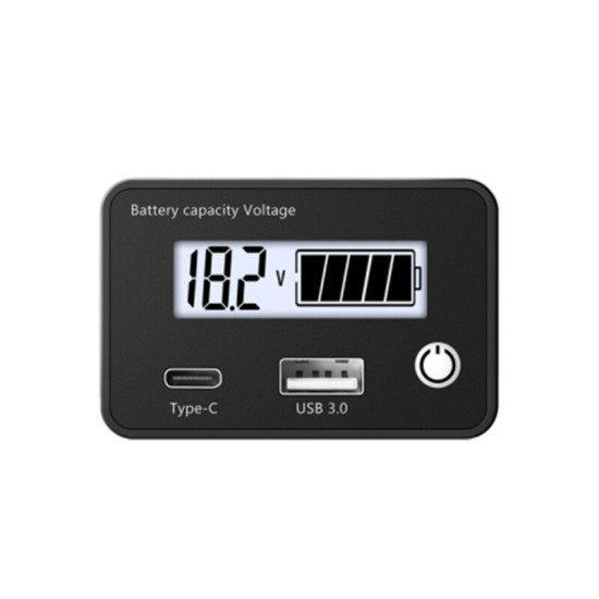 DC8-30V USB Type-C Lead Acid Lithium Battery Charge Capacity Indicator Car Motorcycle Digital Voltmeter Voltage Tester Meter Too - Green