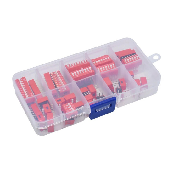 45Pcs Dip Switch Kit 2.54mm Toggle Switch Red Snap Switches Mixed Kit In Box 1 2 3 4 5 6 7 8 10 Way Combination Set