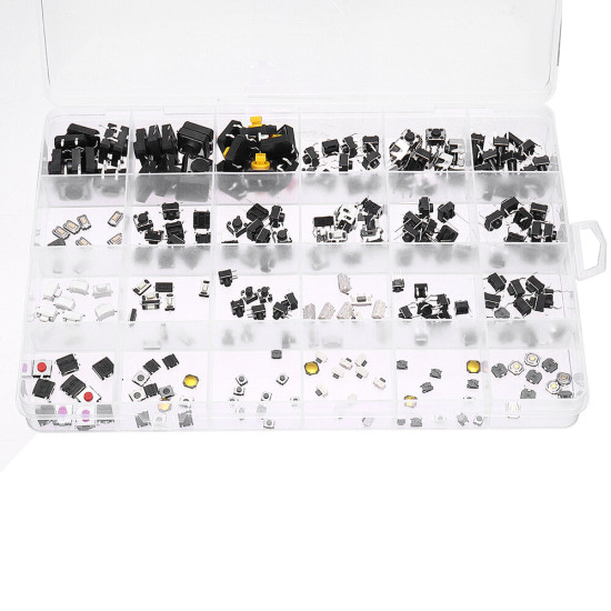 250pcs 25Values Micro Switch Assorted Push Button Tact Switches Reset  Mini Leaf Switch SMD DIP 2*4 3*6 4*4 6*6 Diy Kit + Box