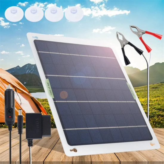 27×22CM Monocrystalline 10W Portable Solar Panel for Car Travel Boat Solar Battery Charger RV Accessories with Dual USB