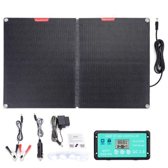 ETFF 12V 60W Folding Solar Panel 30A 60A 100A Waterproof Outdoor Battery Charger for Mobile Phones Power Bank Camera Tablet PC Car With PD QC3.0 MTTP Controller - 30A