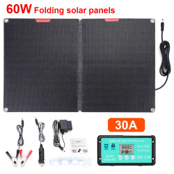 ETFF 12V 60W Folding Solar Panel 30A 60A 100A Waterproof Outdoor Battery Charger for Mobile Phones Power Bank Camera Tablet PC Car With PD QC3.0 MTTP Controller - 30A