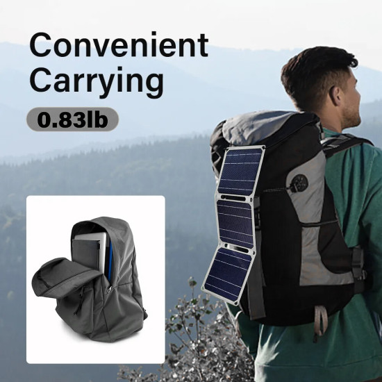 Outdoor Powerful Flexible Solar Panel 5V 28W Portable Battery Mobile Phone Charge PD QC 3.0 9V 12V for USB-A+USB-C Cells Power Bank - 3-Fold Green