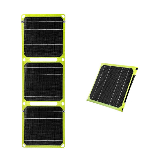 Outdoor Powerful Flexible Solar Panel 5V 28W Portable Battery Mobile Phone Charge PD QC 3.0 9V 12V for USB-A+USB-C Cells Power Bank - 3-Fold Green