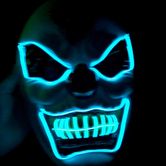 New Clown El Cold Light Glowing LED Fluorescent Mask Halloween Tricky Scary Spoof Horror Glowing Props -  Red
