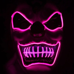 New Clown El Cold Light Glowing LED Fluorescent Mask Halloween Tricky Scary Spoof Horror Glowing Props -  Red