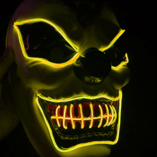 New Clown El Cold Light Glowing LED Fluorescent Mask Halloween Tricky Scary Spoof Horror Glowing Props -  Red