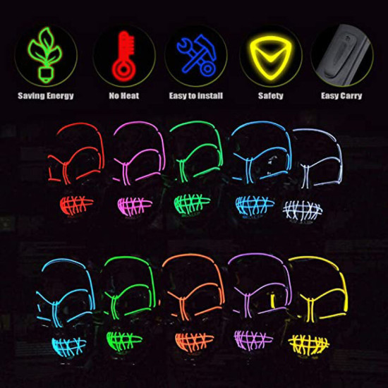 Halloween LED Mask Fluorescent Glowing Mask Cold Light Mask Party EL Mask Light Up Masks Glow In Dark -  Red