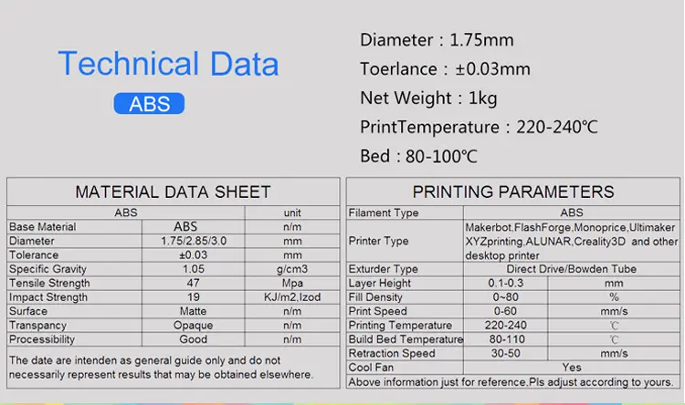 CCTREE® 1KG/Roll 1.75mm Many Colors ABS Filament for Crealilty/TEVO/Anet 3D Printer