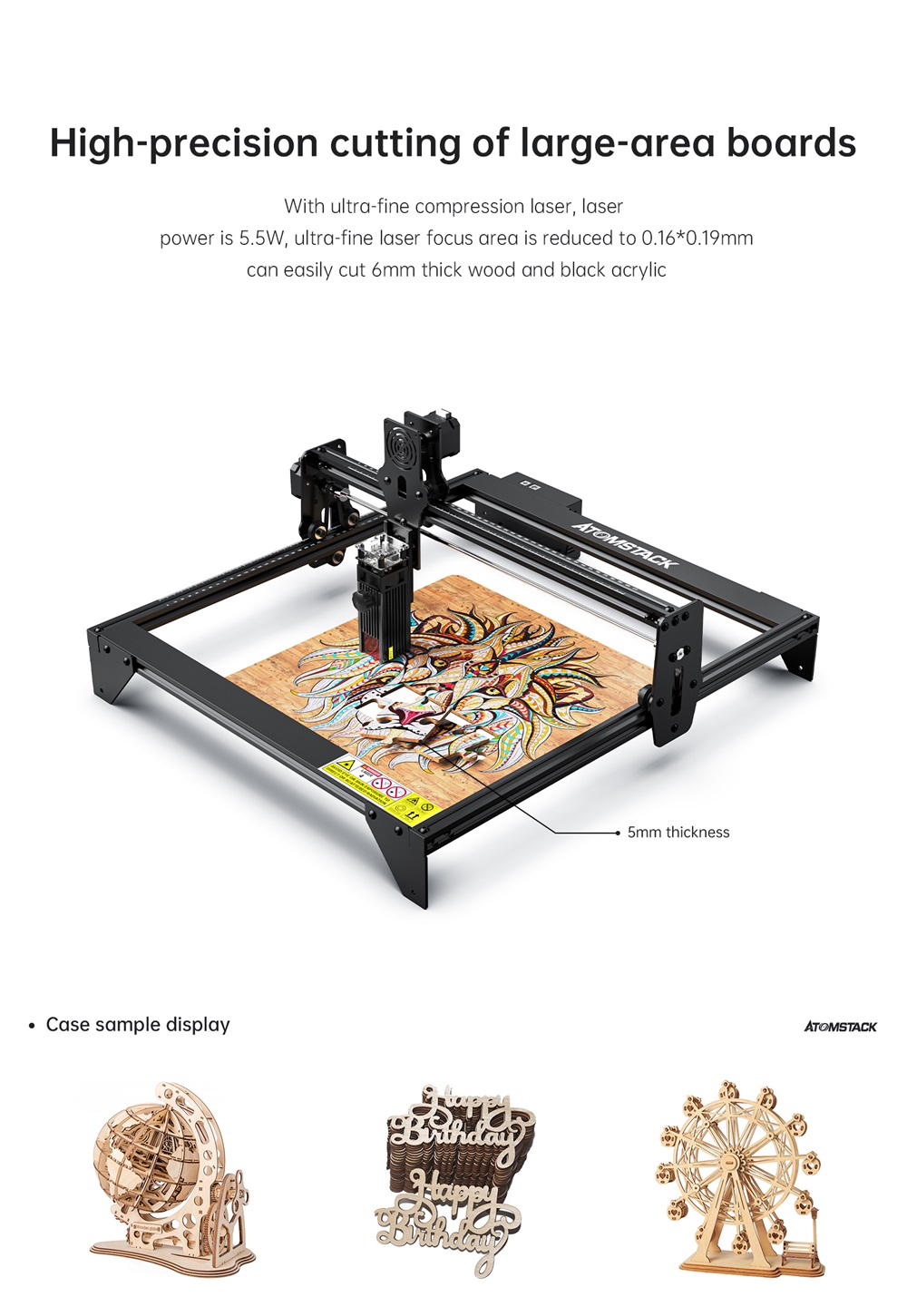 ATOMSTACK A5 M40 Laser Engraving Machine Wood Cutting Upgraded Design Desktop DIY Laser Engraver Design Support For Windows/MAC Ultra-Fine Laser Focal Area