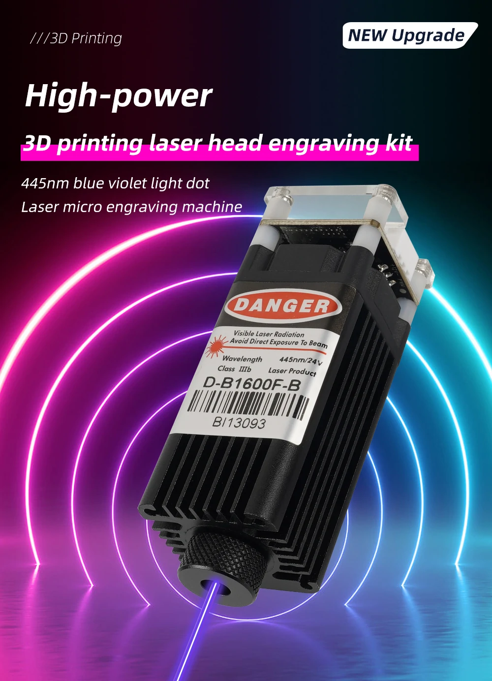 Kingroon 24V 445nm Laser Engraving Module Head Blue Violet Light Adjustable Laser Head for 3d Printer Part Cutting Machine