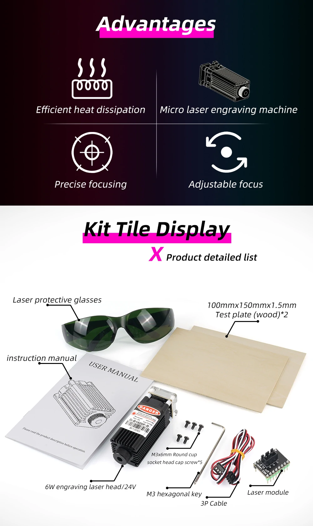 Kingroon 24V 445nm Laser Engraving Module Head Blue Violet Light Adjustable Laser Head for 3d Printer Part Cutting Machine