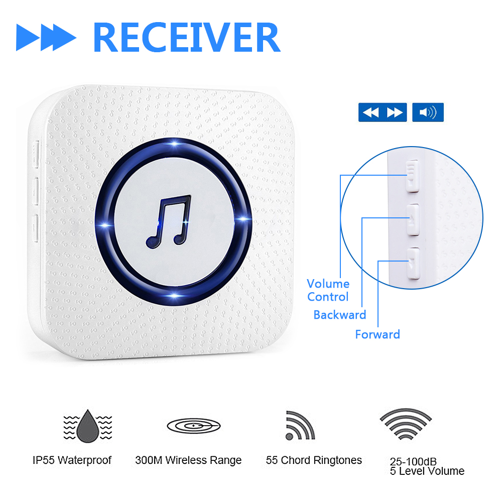 Wireless Chime Door Bell Waterproof 55 Ringtone 300M Range Alarm Doorbell IP55