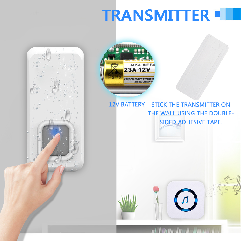 Wireless Chime Door Bell Waterproof 55 Ringtone 300M Range Alarm Doorbell IP55