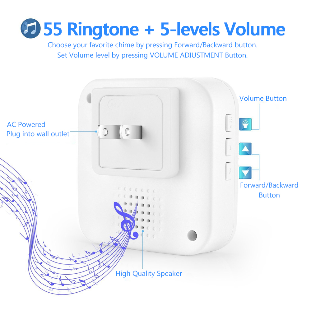 Wireless Chime Door Bell Waterproof 55 Ringtone 300M Range Alarm Doorbell IP55