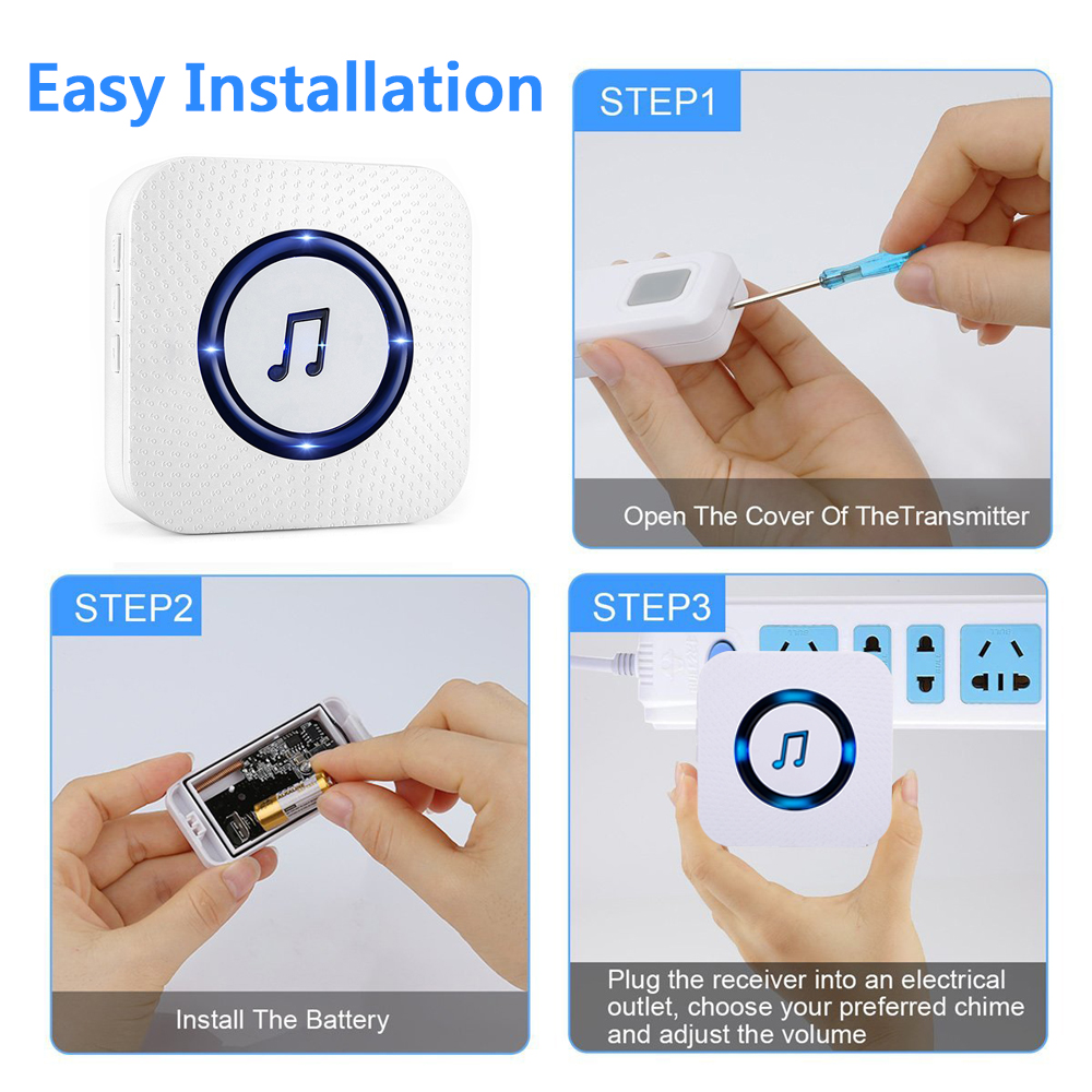 Wireless Chime Door Bell Waterproof 55 Ringtone 300M Range Alarm Doorbell IP55
