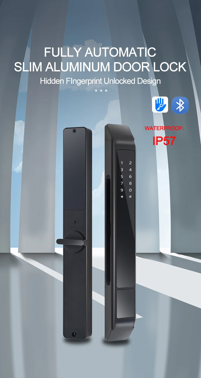 WF-021D Fully Automatic Unlocked Home Apartment Office Smart Fingerprint Digital Aluminum Door Lock Hidden Fingerprint Design