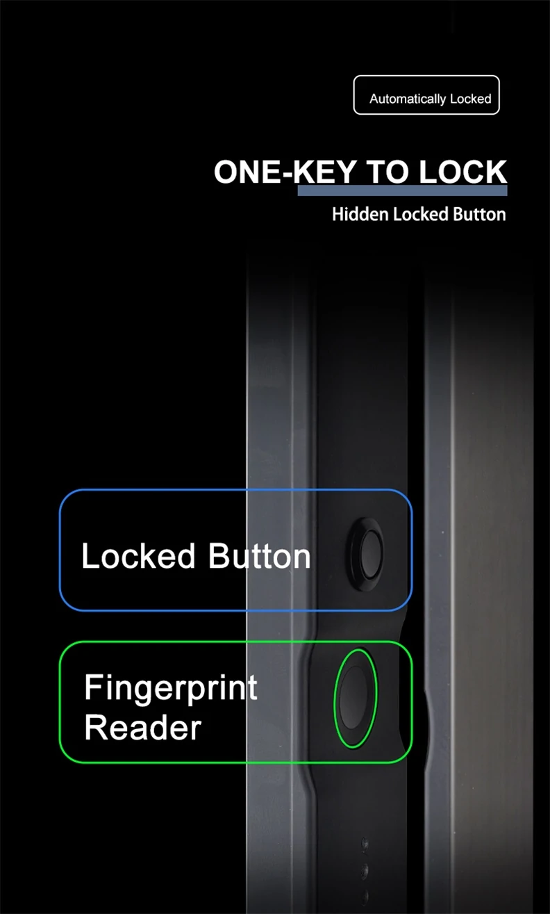 WF-021D Fully Automatic Unlocked Home Apartment Office Smart Fingerprint Digital Aluminum Door Lock Hidden Fingerprint Design