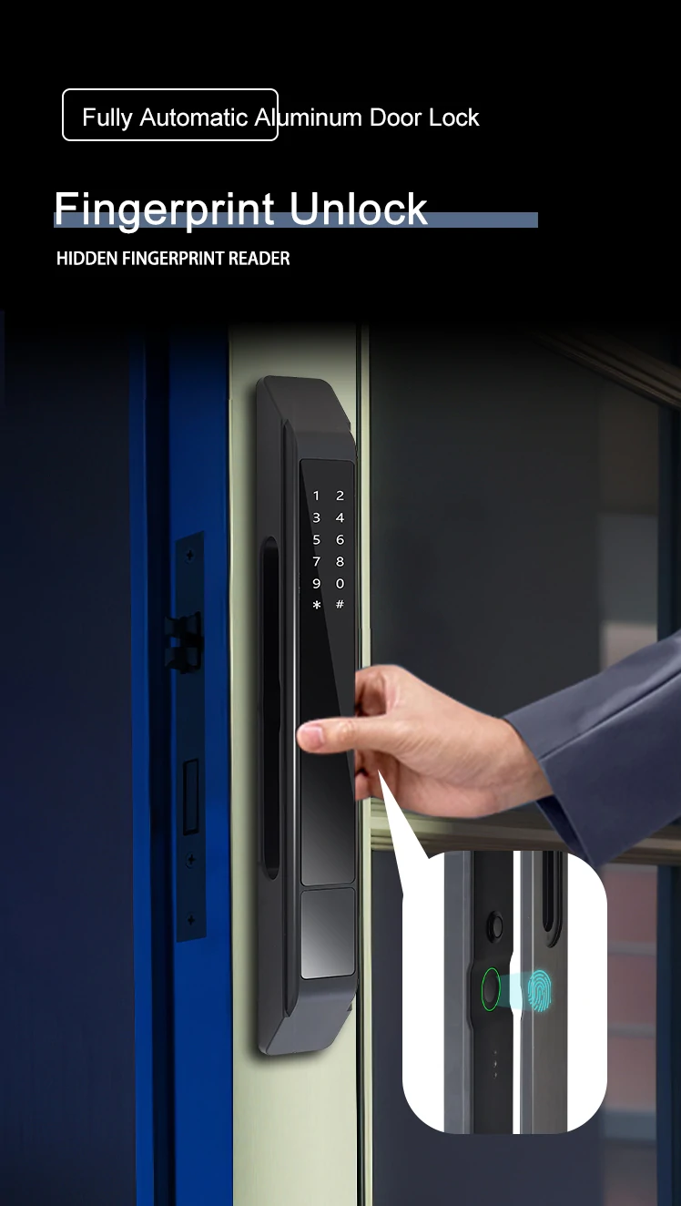 WF-021D Fully Automatic Unlocked Home Apartment Office Smart Fingerprint Digital Aluminum Door Lock Hidden Fingerprint Design