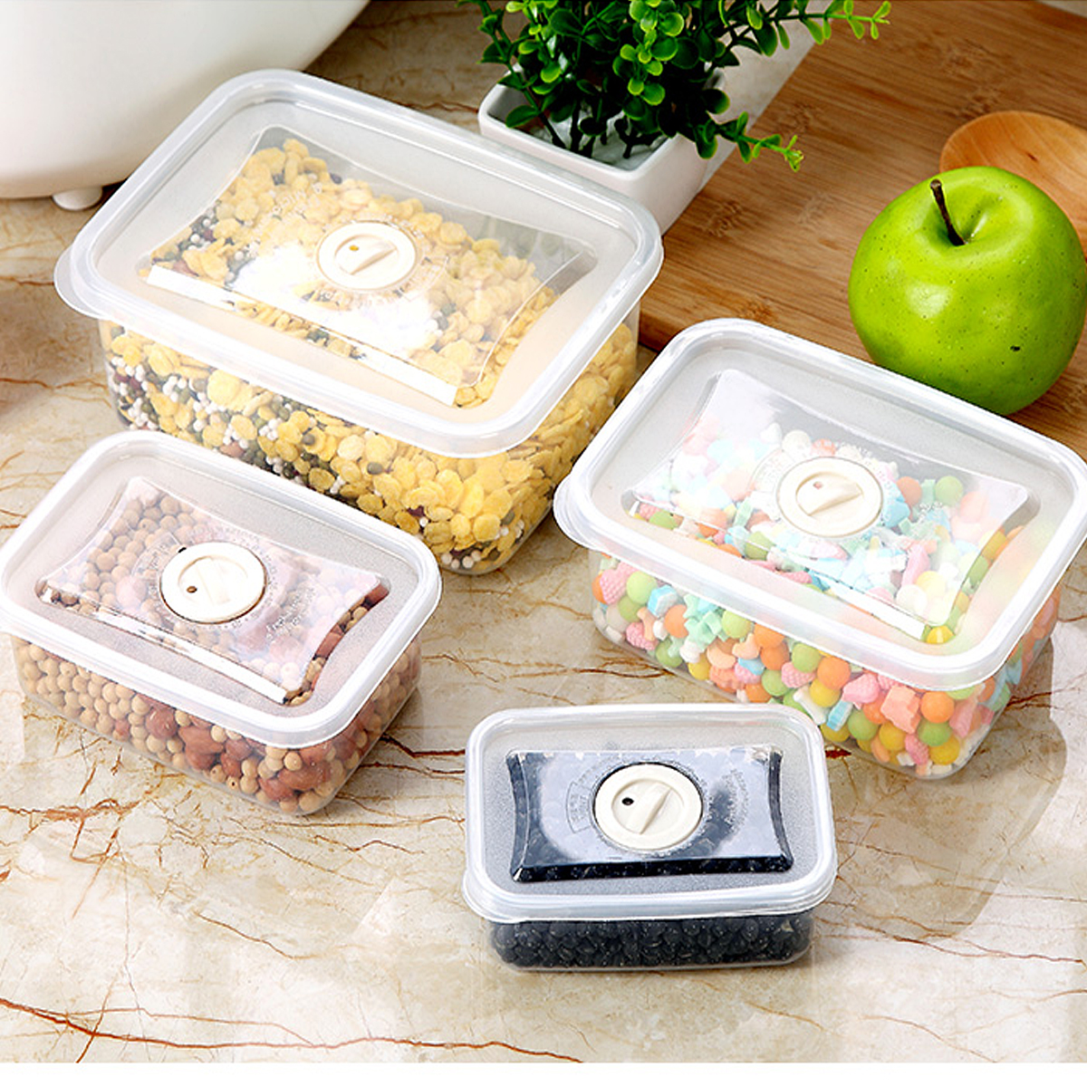 Bakeey 4 PCS Storage Box Miscellaneous Grain Storage Plastic Sealed Box Refrigerator Freshness Box