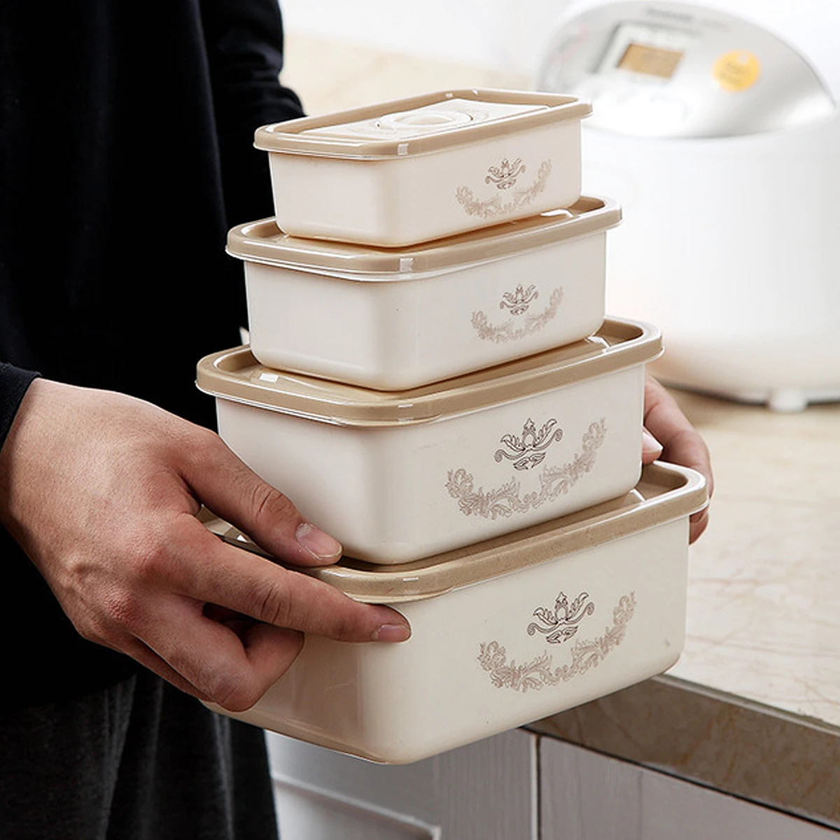 Bakeey 4 PCS Storage Box Miscellaneous Grain Storage Plastic Sealed Box Refrigerator Freshness Box