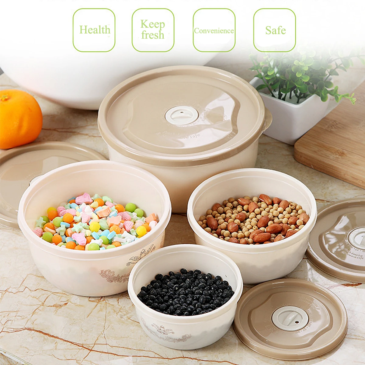 Bakeey 4 PCS Storage Box Miscellaneous Grain Storage Plastic Sealed Box Refrigerator Freshness Box