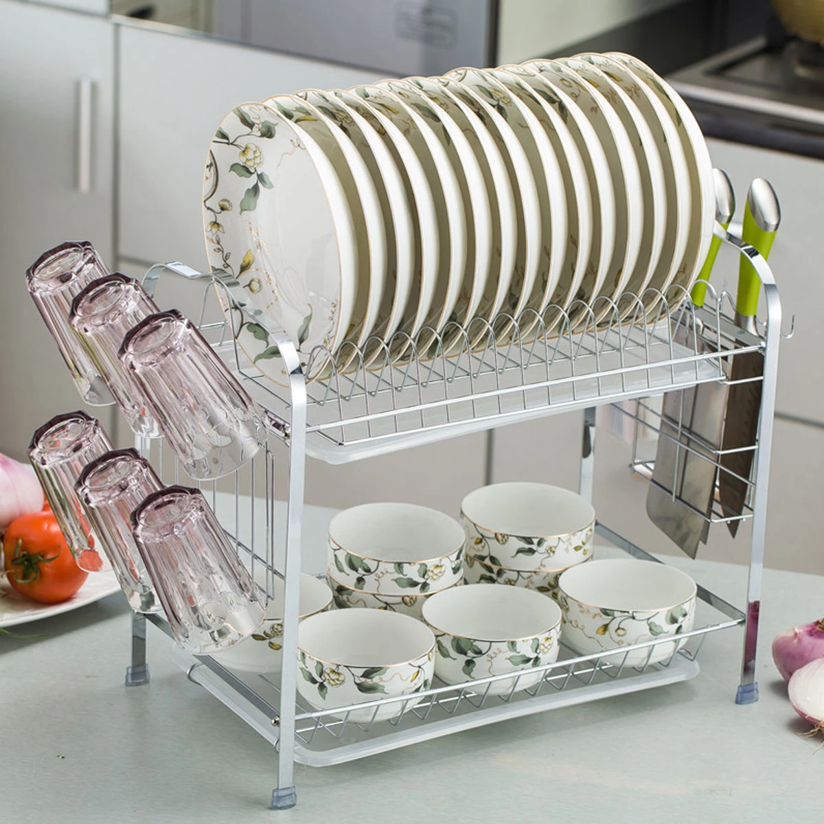 Double-layer Shelf Drained Shelf Tableware Shelf Dish Drying Rack Organizer