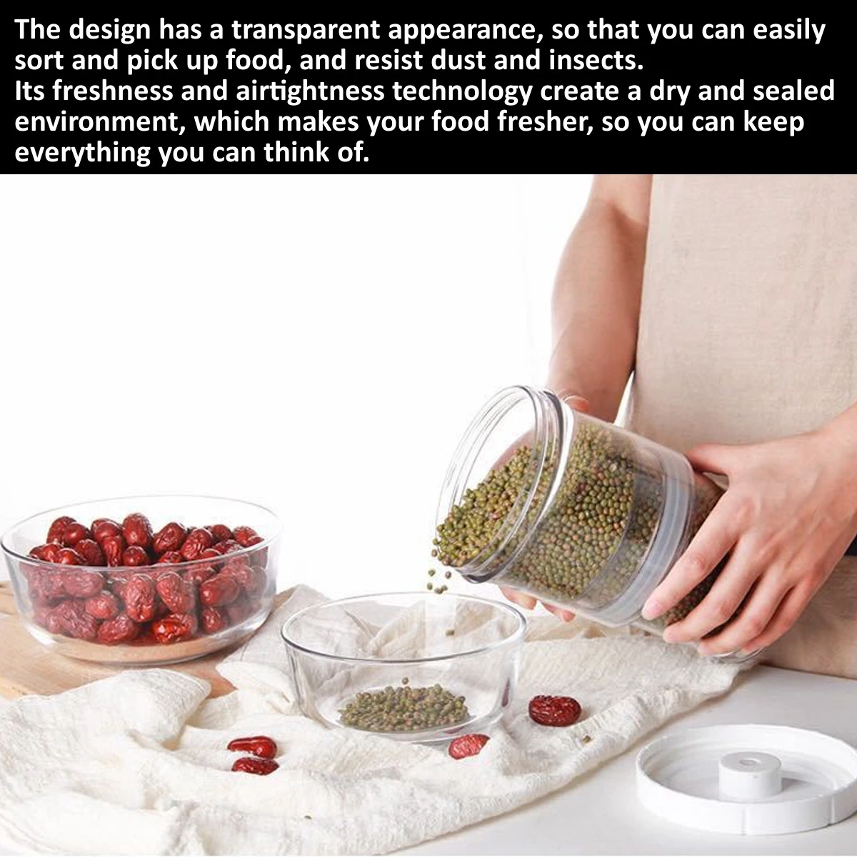 Press Cereal Vacuum Storage Box Tank Kitchen Food Grain Container Dispenser