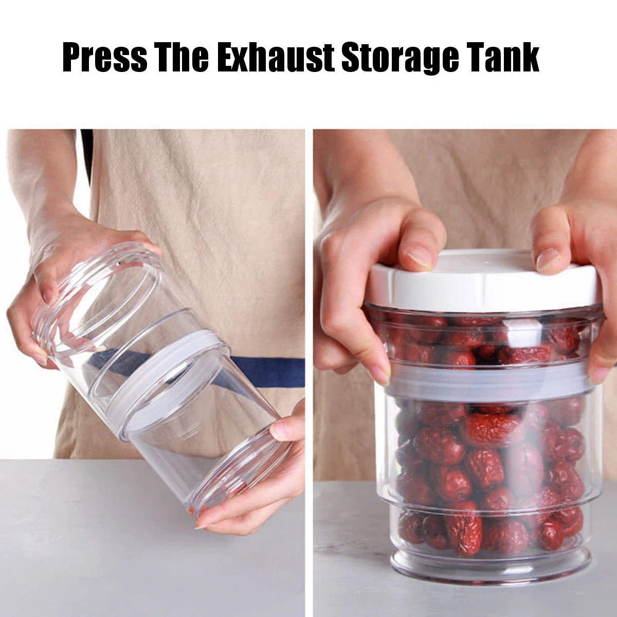 Press Cereal Vacuum Storage Box Tank Kitchen Food Grain Container Dispenser