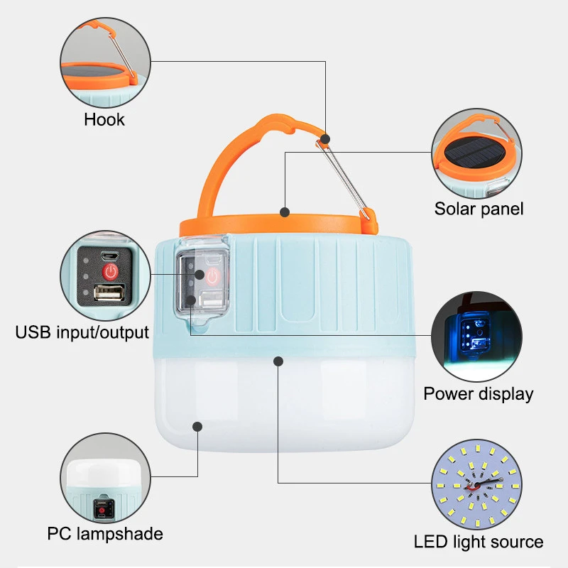 Remote Control Solar LED Camping Lantern USB Rechargeable Light Bulb Tent Light Solar Bulb Light