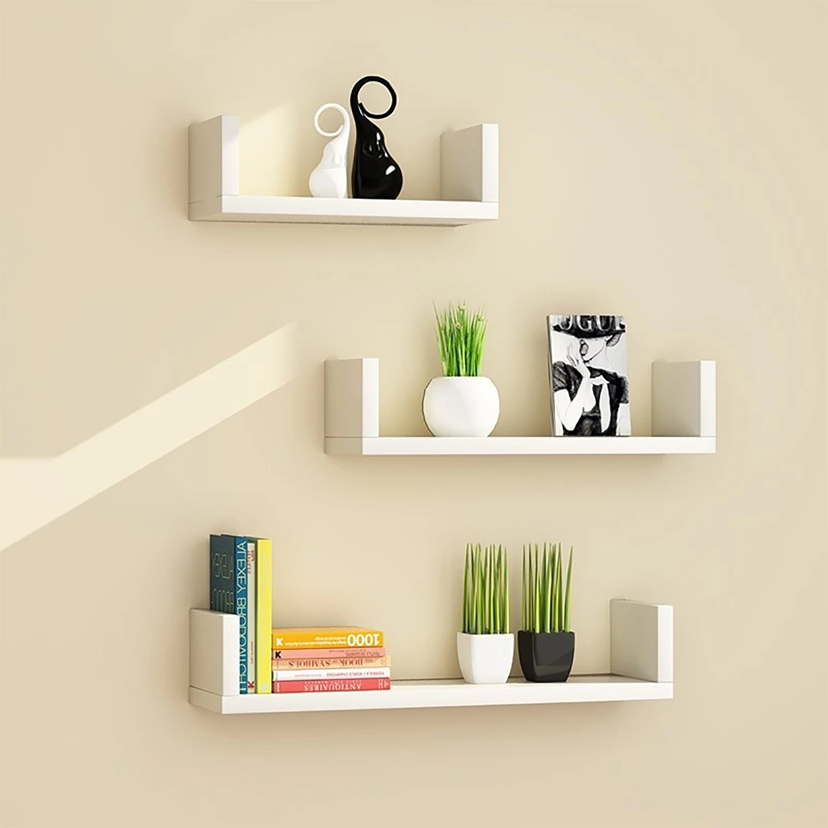U Shape Wall Mounted Storage Shelves Room Display Floating Shelf Units MDF Wood
