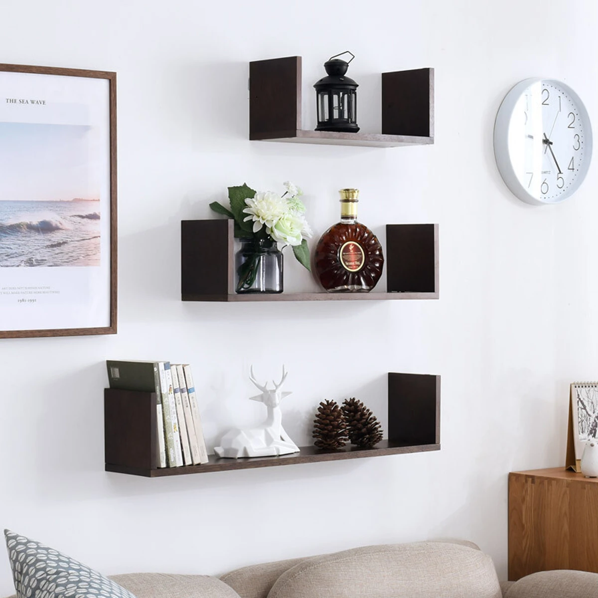 U Shape Wall Mounted Storage Shelves Room Display Floating Shelf Units MDF Wood