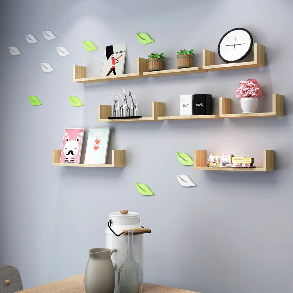 U Shape Wall Mounted Storage Shelves Room Display Floating Shelf Units MDF Wood