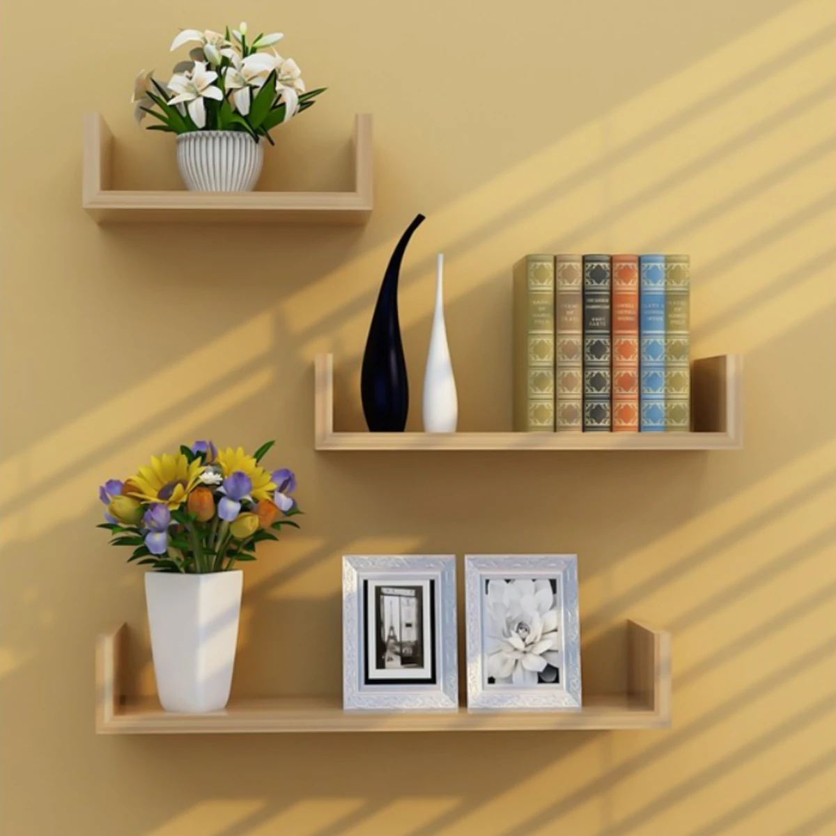 U Shape Wall Mounted Storage Shelves Room Display Floating Shelf Units MDF Wood