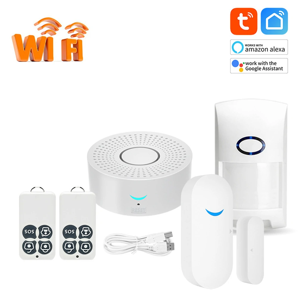 Tuya WiFi Anti-theft Alarm System Remote Control Arming Disarming SOS Powerful Horn Alarm for Home Safety Precaution System Alarm Kit