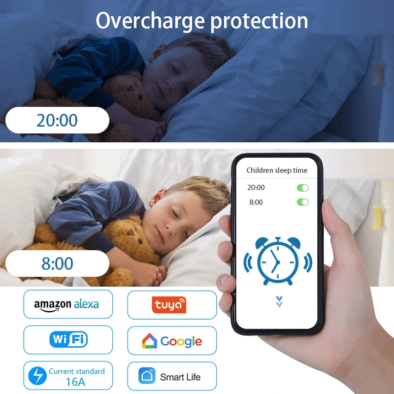 Tuya 16/20A Smart WiFi Switch EU Plug Intelligent Power Monitor Voice Control Timing Outlet Socket Support Alexa Google Home