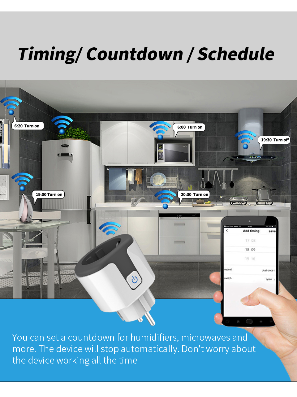 WHDZ03 Tuya 16A 20A Smart Plug EU WiFi Smart Socket Power Monitoring Countdown Timing Function Work with Alexa Google Home