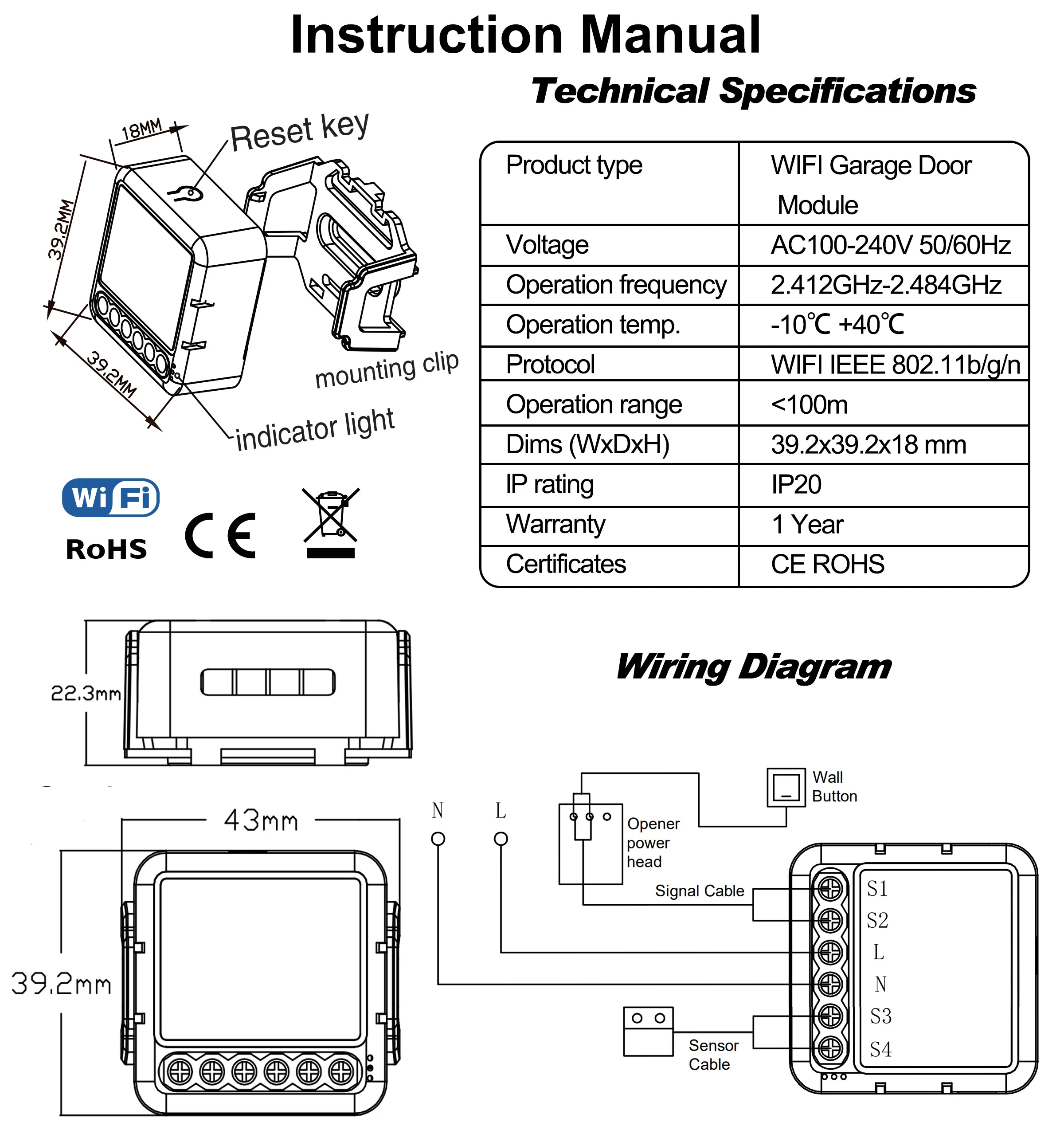 Tuya Smart WiFi Garage Door Sensors Opener Controller 100V-240V Voice Remote Control Switch support Alexa Google Home Smart Life