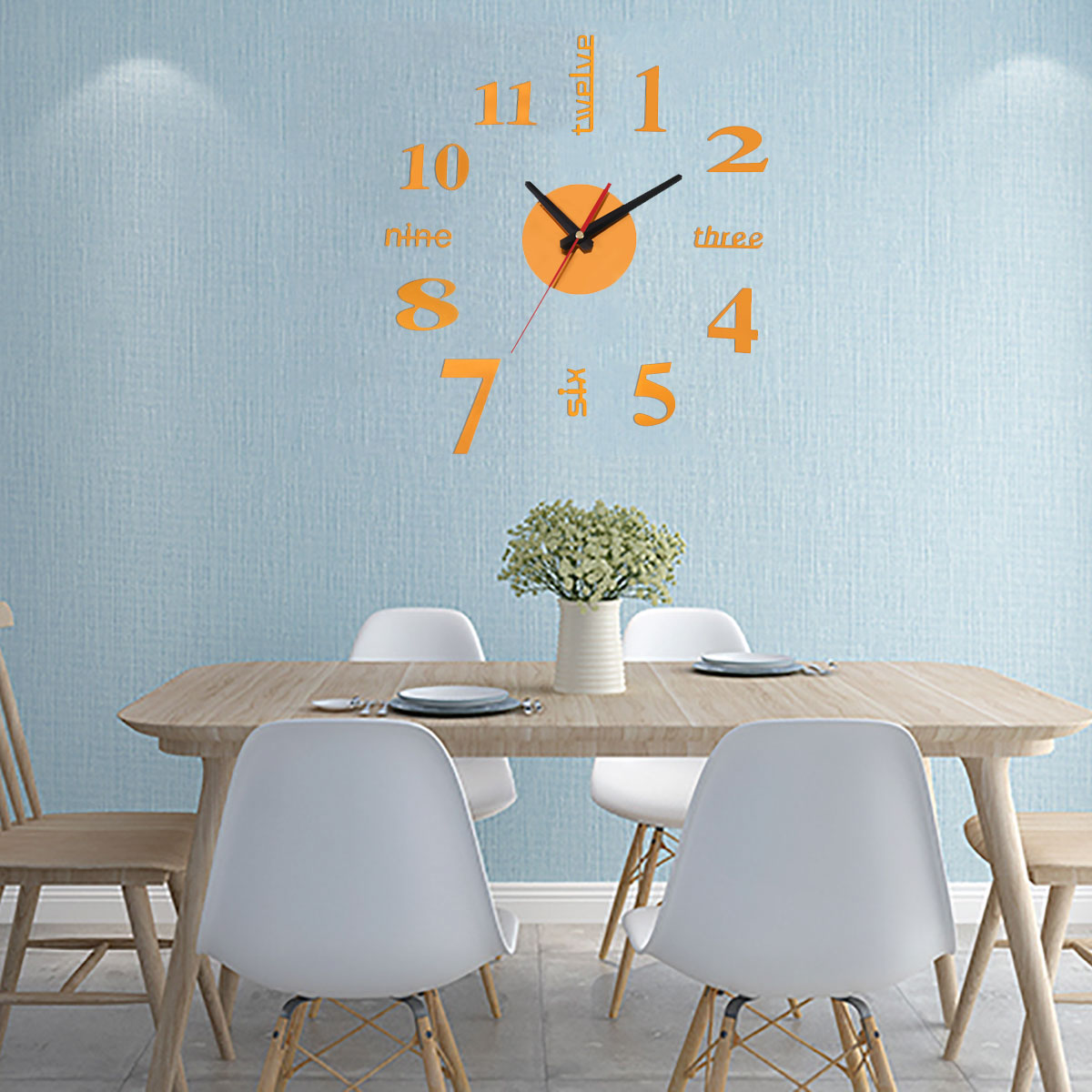 50-60CM/100-120CM 3D Vintage DIY Silent Mirror Wall Clock For Home Art Decor