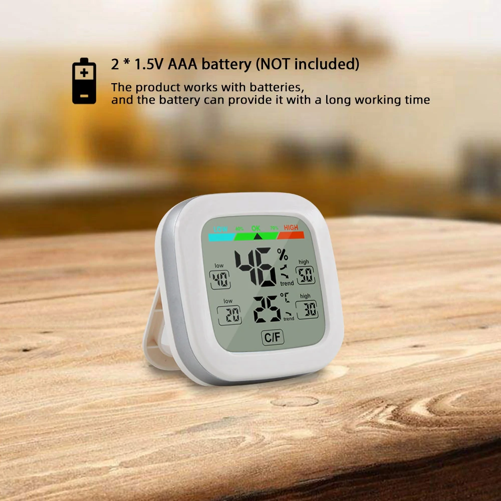 Digital Hygrometer Thermometer Indoor Temperature Humidity Meter Sensor 24H Data Record LCD Display Magnetic Adsorption with Trend Backlight Weather Station