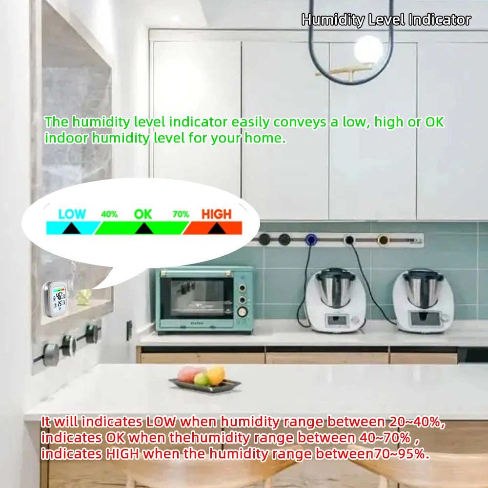 Digital Hygrometer Thermometer Indoor Temperature Humidity Meter Sensor 24H Data Record LCD Display Magnetic Adsorption with Trend Backlight Weather Station