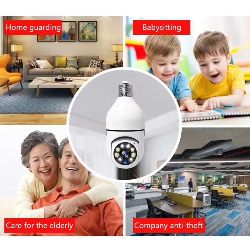 E27 Bulb WiFi Surveillance Camera Wireless Night Vision Auto Human Tracking Cam Home Panoramic Security Protection Monitor Camera