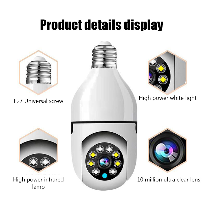 E27 Bulb WiFi Surveillance Camera Wireless Night Vision Auto Human Tracking Cam Home Panoramic Security Protection Monitor Camera
